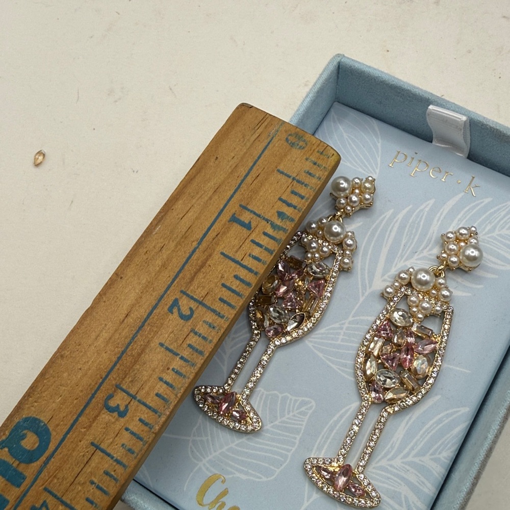 NWT Piper K Champagne Drink Glass Earring Dangle Drop Jewel Cheers Party Wedding - Picture 4 of 9
